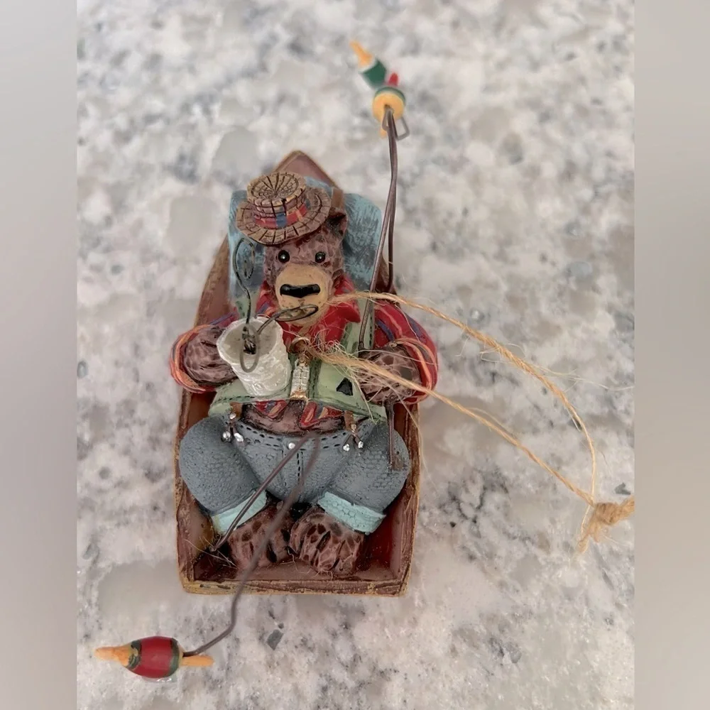 Fishing Grizzly Bear in Row Boat Christmas Ornament